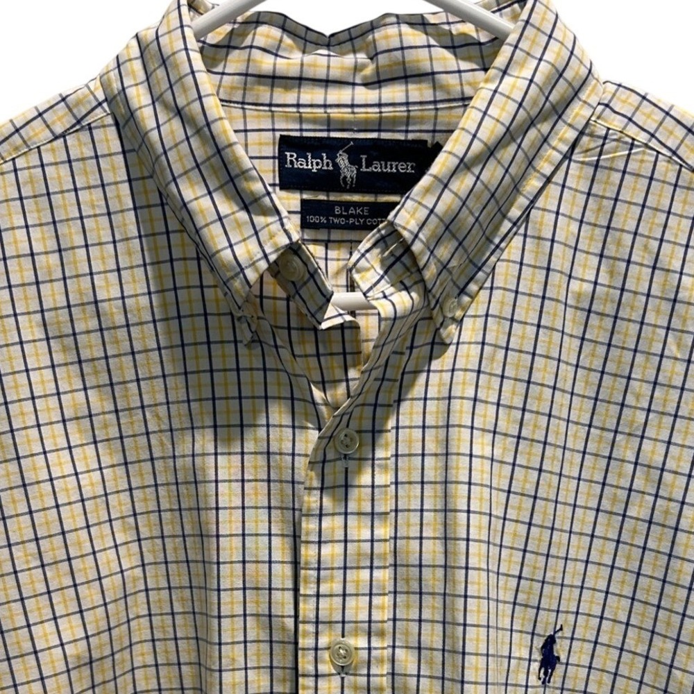 Ralph Lauren Blake Shirt XL Mens Yellow Blue Tattersall Check 100% Cotton Button